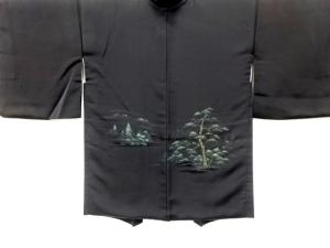 漆　田舎風景模様織り出し　絵羽織